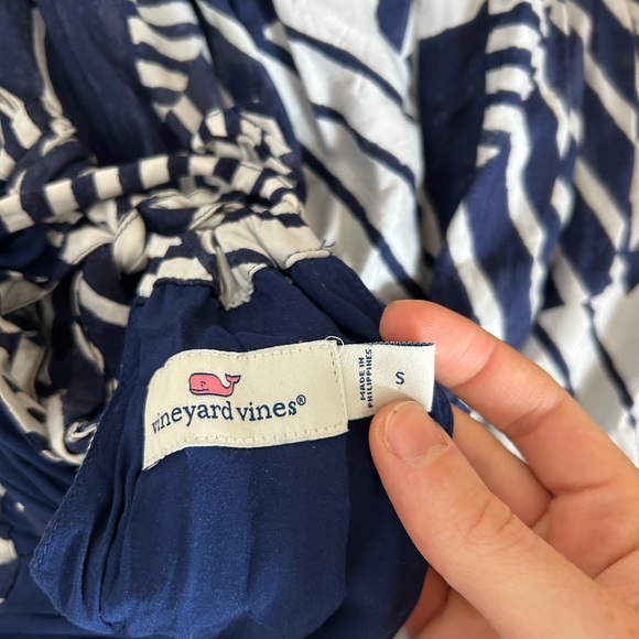 Vineyard Vines Striped Navy Blue and White Tie Neck Size Small Maxi Dress - Picture 3 of 5